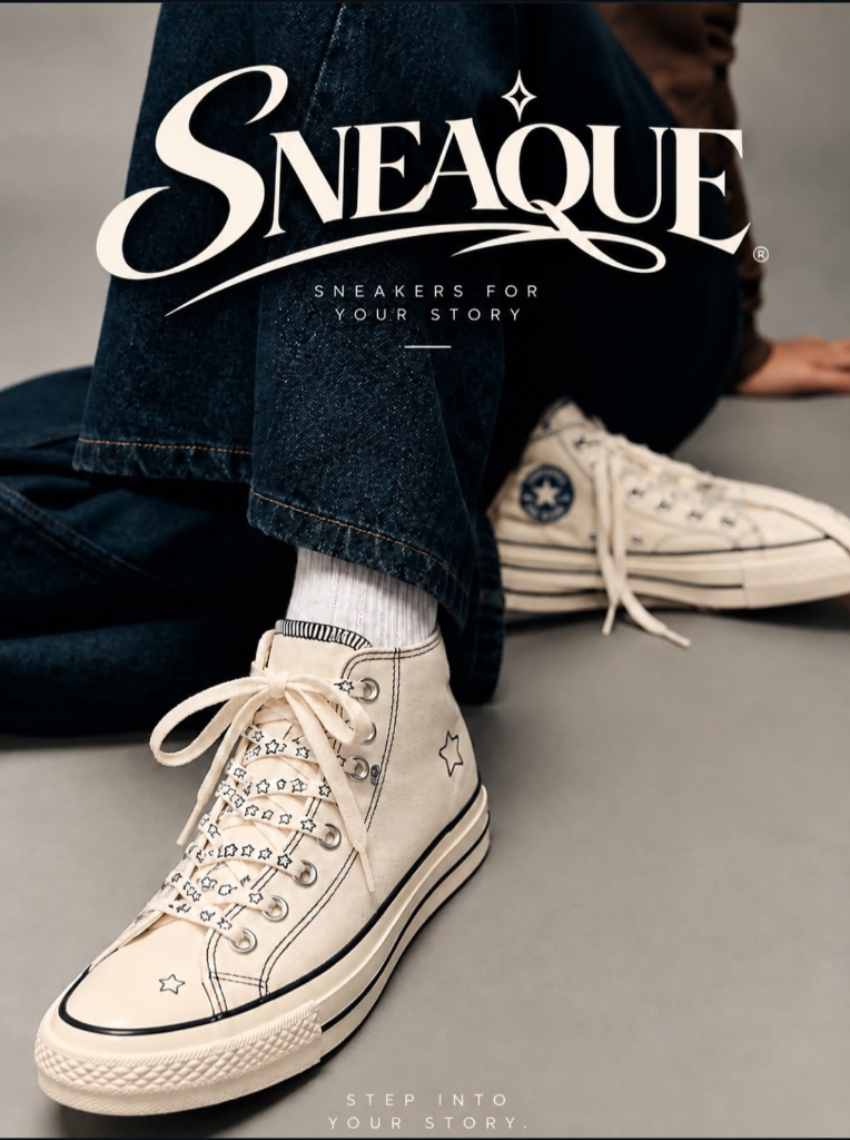 SNEAQUE™ Sneakers For Your Story — Cream Canvas Sneaker with Star Laces